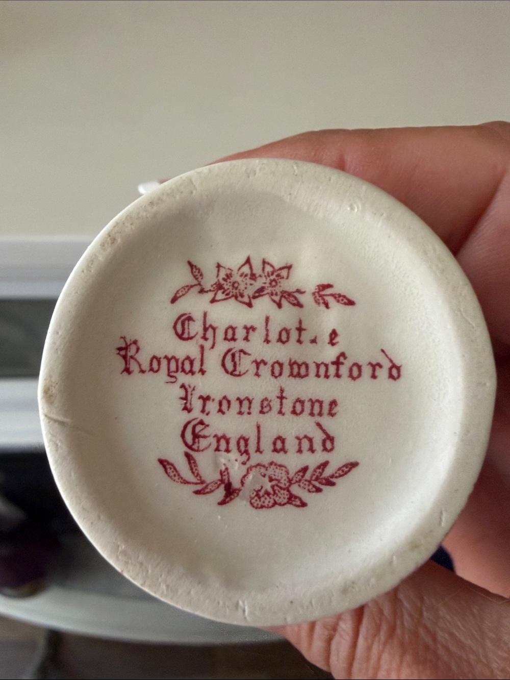 Antique English Ironstone Small Cup Handle Charlotte Crownford Red Transferware - Picture 2 of 6